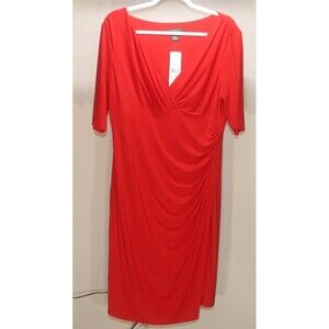 Lauren Ralph Lauren Surplice Ruched Sheath Dress Red Size 14